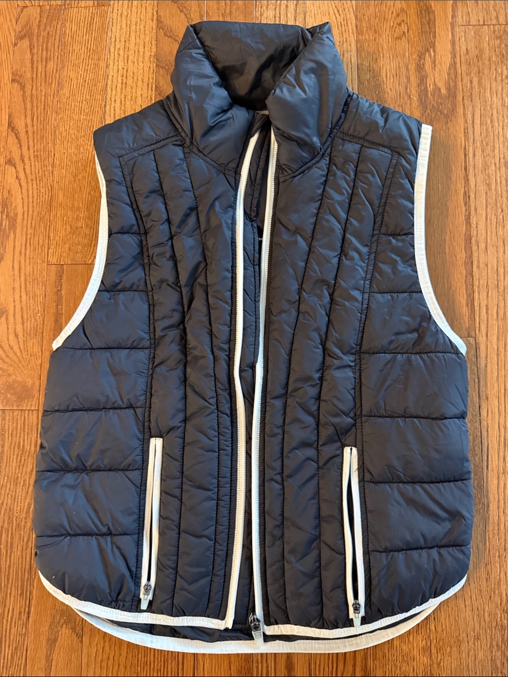 Free People Navy Quilted Puffer Vest with White Trim